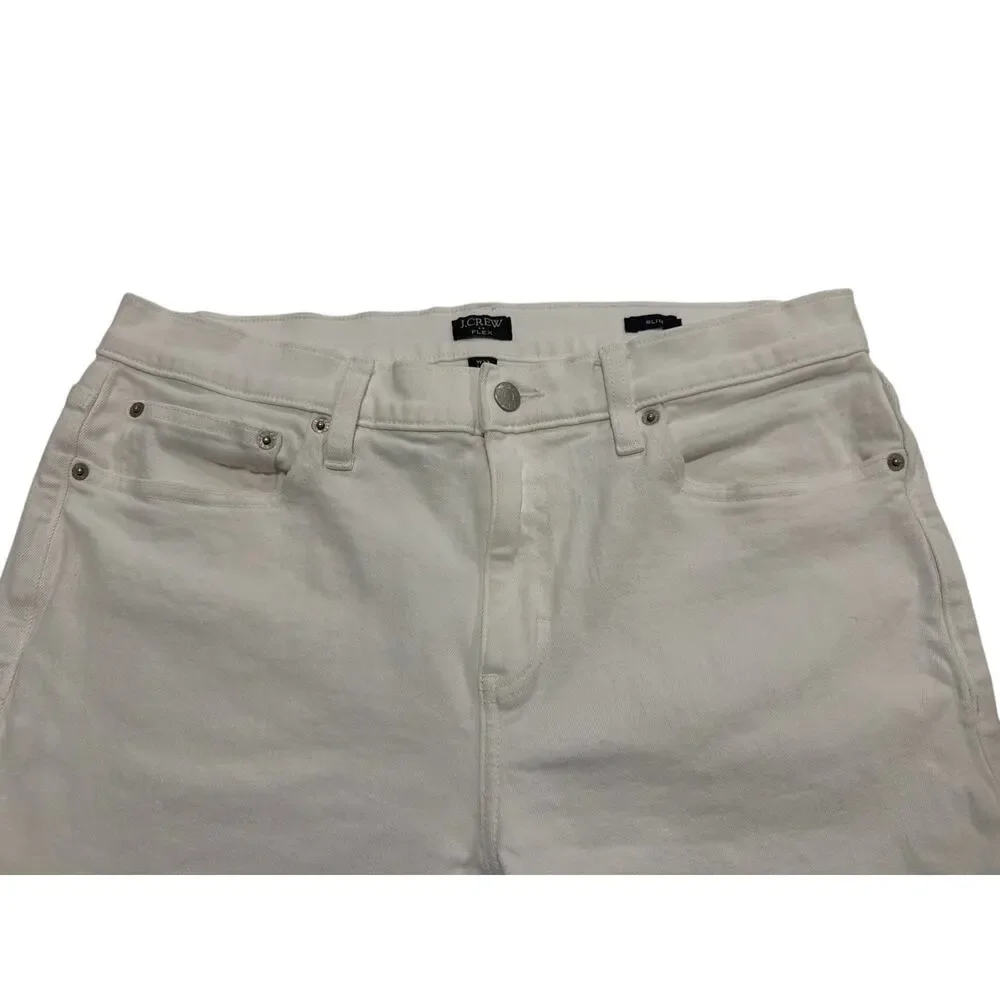 J. Crew Men's Slim Straight Fit 33W 32L White Jeans Denim Pants Cotton Stretch